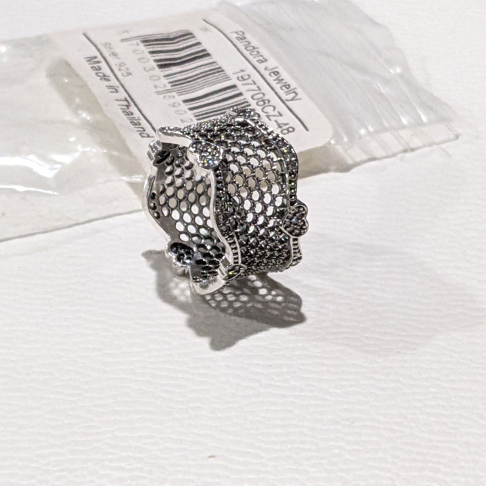 Sterling Silver Lace of Love Wide Band Ring with Clear Zirconia - 197706CZ